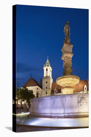 Old Town Hall and Roland's Fountain in Hlavne Nam (Main Square) at Dusk-Ian Trower-Stretched Canvas