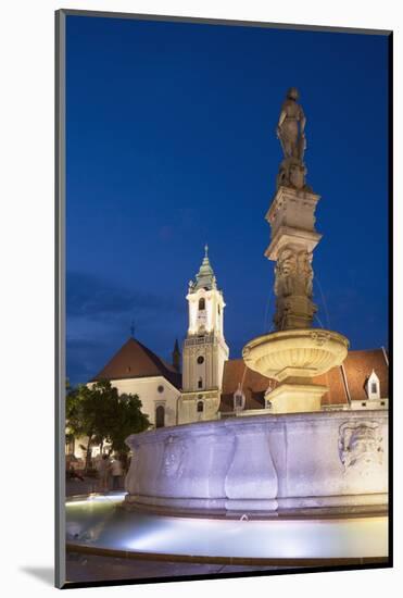 Old Town Hall and Roland's Fountain in Hlavne Nam (Main Square) at Dusk-Ian Trower-Mounted Photographic Print