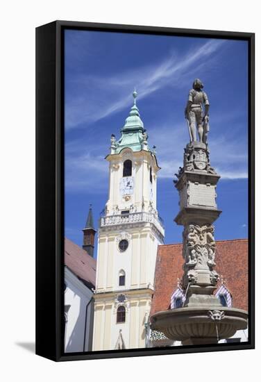 Old Town Hall and Roland's Fountain in Hlavne Nam (Main Square), Bratislava, Slovakia, Europe-Ian Trower-Framed Stretched Canvas