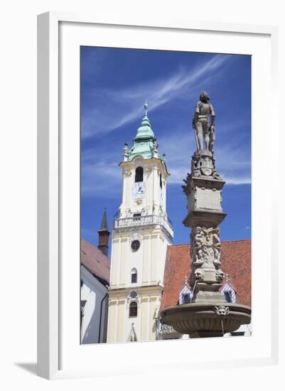 Old Town Hall and Roland's Fountain in Hlavne Nam (Main Square), Bratislava, Slovakia, Europe-Ian Trower-Framed Photographic Print