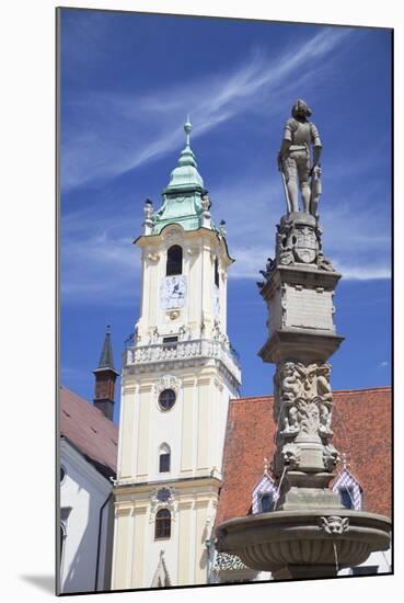 Old Town Hall and Roland's Fountain in Hlavne Nam (Main Square), Bratislava, Slovakia, Europe-Ian Trower-Mounted Photographic Print