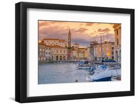Old Town Harbour, Church of St. George (Cerkev Sv. Jurija) in Background, Piran-Alan Copson-Framed Photographic Print