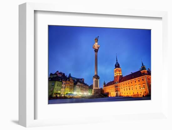 Old Town in Warsaw, Poland at Night. the Royal Castle and Sigismund's Column Called Kolumna Zygmunt-Michal Bednarek-Framed Photographic Print