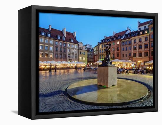 Old Town Market Place and the Warsaw Mermaid at twilight, Warsaw, Masovian Voivodeship, Poland, Eur-Karol Kozlowski-Framed Stretched Canvas