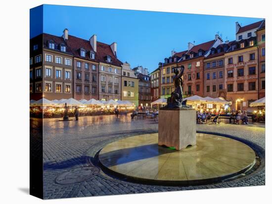 Old Town Market Place and the Warsaw Mermaid at twilight, Warsaw, Masovian Voivodeship, Poland, Eur-Karol Kozlowski-Stretched Canvas