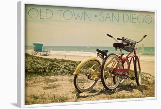 Old Town - San Diego, California - Bicycles and Beach Scene-Lantern Press-Framed Art Print