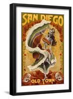 Old Town - San Diego, California - Skeleton Dancing-Lantern Press-Framed Art Print