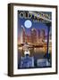 Old Town - San Diego, California - Skyline at Night-Lantern Press-Framed Art Print