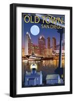 Old Town - San Diego, California - Skyline at Night-Lantern Press-Framed Art Print