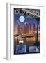 Old Town - San Diego, California - Skyline at Night-Lantern Press-Framed Art Print