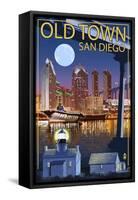 Old Town - San Diego, California - Skyline at Night-Lantern Press-Framed Stretched Canvas