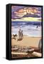 Old Town - San Diego, California - Sunset Beach Walk-Lantern Press-Framed Stretched Canvas