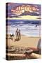 Old Town - San Diego, California - Sunset Beach Walk-Lantern Press-Stretched Canvas