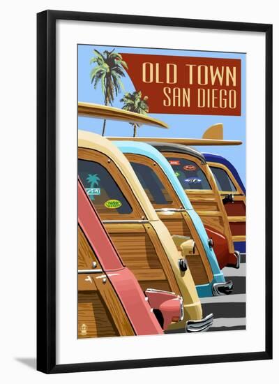 Old Town - San Diego, California - Woodies Lined Up-Lantern Press-Framed Art Print