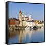 Old Town Skyline and the River Danube, Passau, Lower Bavaria, Bavaria, Germany-Doug Pearson-Framed Stretched Canvas