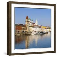 Old Town Skyline and the River Danube, Passau, Lower Bavaria, Bavaria, Germany-Doug Pearson-Framed Photographic Print