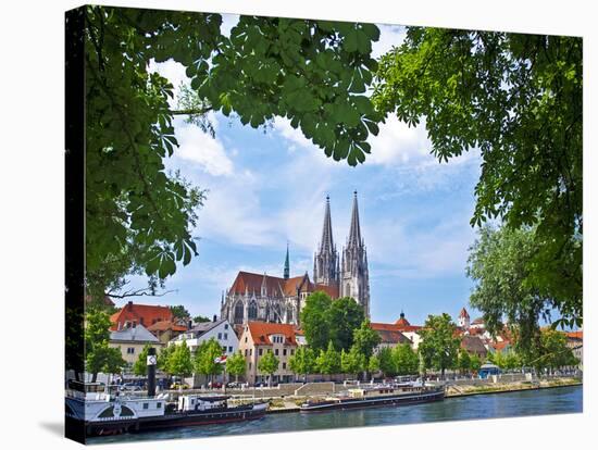 Old Town Skyline with St. Peter's Cathedral and Danube River, Regensburg, Germany-Miva Stock-Stretched Canvas