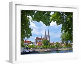 Old Town Skyline with St. Peter's Cathedral and Danube River, Regensburg, Germany-Miva Stock-Framed Premium Photographic Print