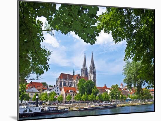 Old Town Skyline with St. Peter's Cathedral and Danube River, Regensburg, Germany-Miva Stock-Mounted Premium Photographic Print