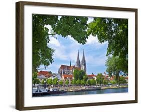 Old Town Skyline with St. Peter's Cathedral and Danube River, Regensburg, Germany-Miva Stock-Framed Photographic Print