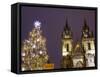 Old Town Square at Christmas Time and Tyn Cathedral, Prague, Czech Republic, Europe-Marco Cristofori-Framed Stretched Canvas