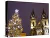 Old Town Square at Christmas Time and Tyn Cathedral, Prague, Czech Republic, Europe-Marco Cristofori-Stretched Canvas