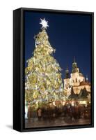 Old Town Square Christmas Market with Christmas Tree-Richard Nebesky-Framed Stretched Canvas