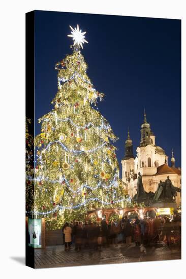 Old Town Square Christmas Market with Christmas Tree-Richard Nebesky-Stretched Canvas