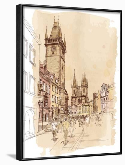 Old Town Square, Prague, Czech Republic - a Vector Sketch--Vladimir--Framed Art Print