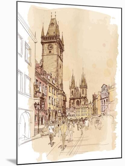 Old Town Square, Prague, Czech Republic - a Vector Sketch--Vladimir--Mounted Art Print