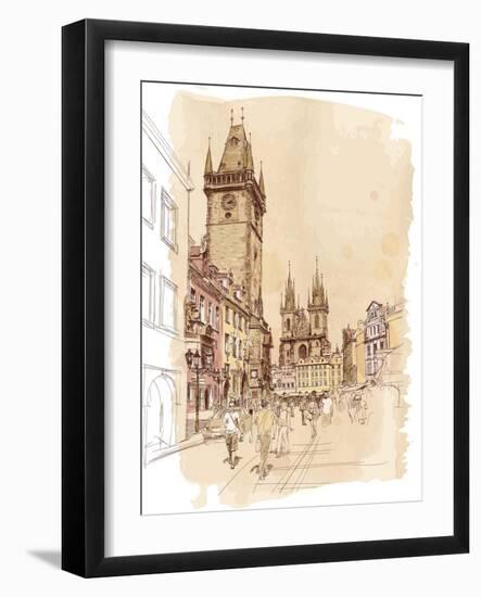 Old Town Square, Prague, Czech Republic - a Vector Sketch--Vladimir--Framed Art Print