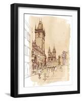 Old Town Square, Prague, Czech Republic - a Vector Sketch--Vladimir--Framed Art Print