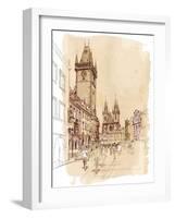 Old Town Square, Prague, Czech Republic - a Vector Sketch--Vladimir--Framed Art Print