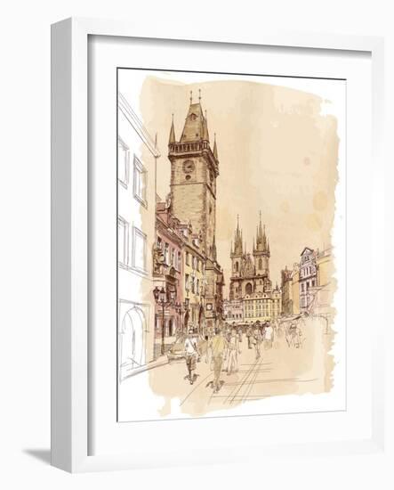 Old Town Square, Prague, Czech Republic - a Vector Sketch--Vladimir--Framed Art Print