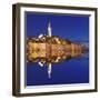 Old Town with Cathedral of St. Euphemia Reflecting in the Water at Night, Istria, Croatia, Europe-Markus Lange-Framed Photographic Print