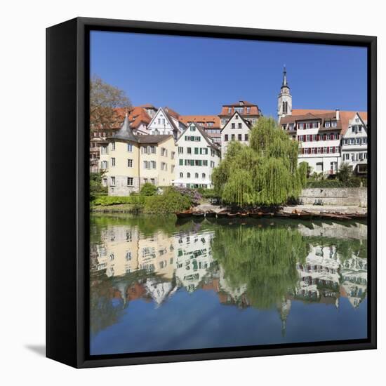 Old Town with Hoelderlinturm Tower and Stiftskirche Church Reflecting in the Neckar River-Markus Lange-Framed Stretched Canvas