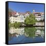 Old Town with Hoelderlinturm Tower and Stiftskirche Church Reflecting in the Neckar River-Markus Lange-Framed Stretched Canvas