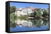 Old Town with Holderlinturm Tower and Stiftskirche Church Reflecting in the Neckar River-Markus-Framed Stretched Canvas