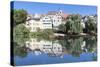 Old Town with Holderlinturm Tower and Stiftskirche Church Reflecting in the Neckar River-Markus-Stretched Canvas