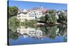 Old Town with Holderlinturm Tower and Stiftskirche Church Reflecting in the Neckar River-Markus-Stretched Canvas