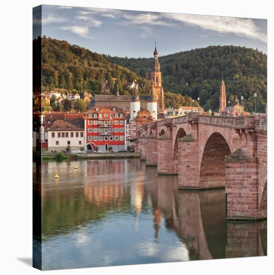 Old town with Karl-Theodor-Bridge (Old Bridge), Gate and Heilig Geist Church, Neckar River, Heidelb-Markus Lange-Stretched Canvas