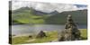 Old traditional cairns and mount Slaettaratindur, Funningsfjordur, Denmark-Martin Zwick-Stretched Canvas