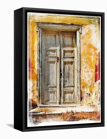 Old Traditional Greek Doors - Artwork In Painting Style-Maugli-l-Framed Stretched Canvas