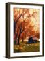 Old Traveling Van in Beautiful Autumn Forest,Digital Painting-Tithi Luadthong-Framed Art Print