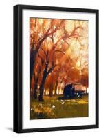 Old Traveling Van in Beautiful Autumn Forest,Digital Painting-Tithi Luadthong-Framed Art Print