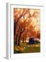 Old Traveling Van in Beautiful Autumn Forest,Digital Painting-Tithi Luadthong-Framed Art Print