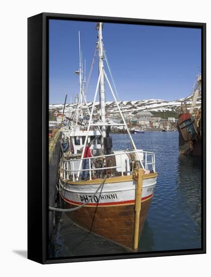 Old Trawler in Husavik Harbour, Skjalfandi Bay, North Area, Iceland, Polar Regions-Neale Clarke-Framed Stretched Canvas