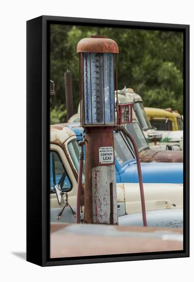 Old Trucks and Antique Gas Pump, Hennigar's Gas Station, Palouse Region of Eastern Washington-Adam Jones-Framed Stretched Canvas