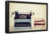 Old Typewriter With Books Retro Colors On The Desk-Artush-Framed Poster