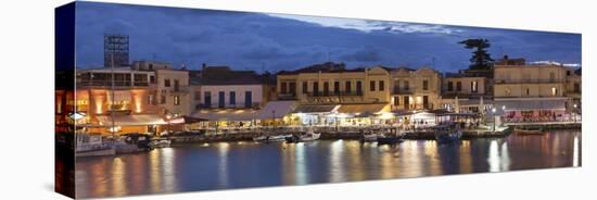 Old Venetian Harbour, Taverns on Seaside, Rethymno, Rethymnon, Crete, Greek Islands, Greece, Europe-Markus Lange-Stretched Canvas